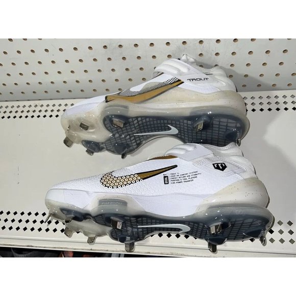 Nike Force Zoom Trout 7 Mens Metal Baseball Cleats Size 14 White Gold Black